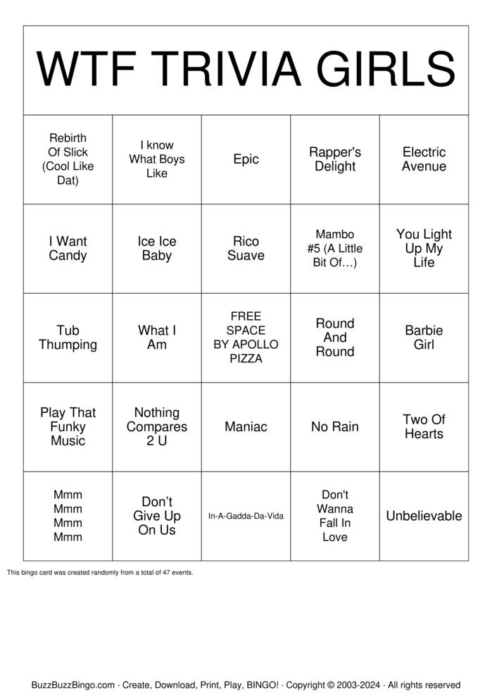 Download Free One Hit Wonders #1 Bingo Cards
