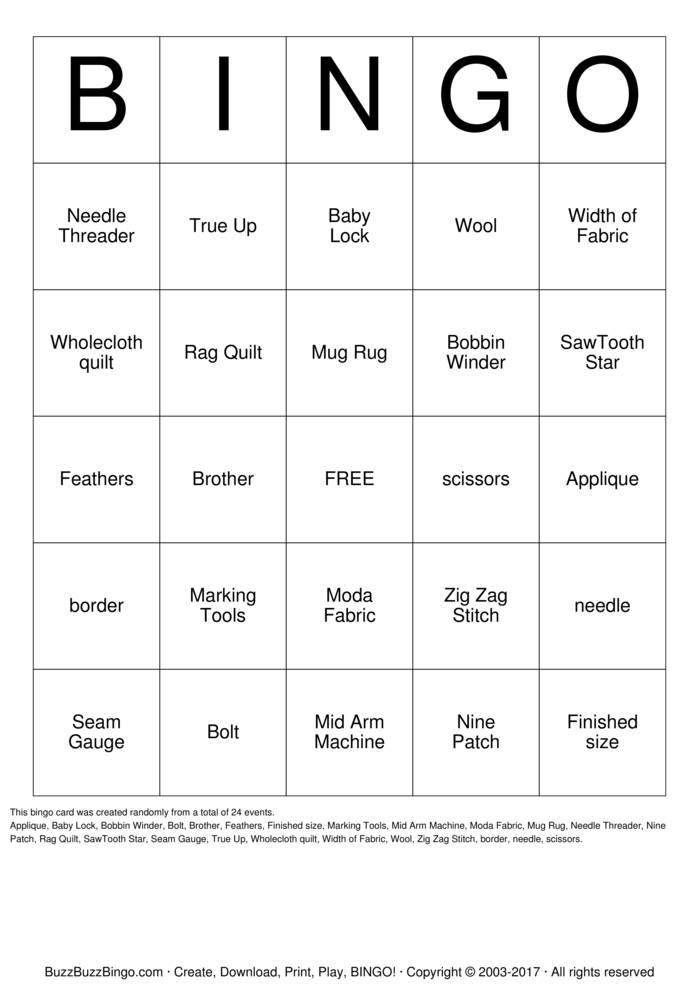 QUILT Bingo Cards to Download, Print and Customize!