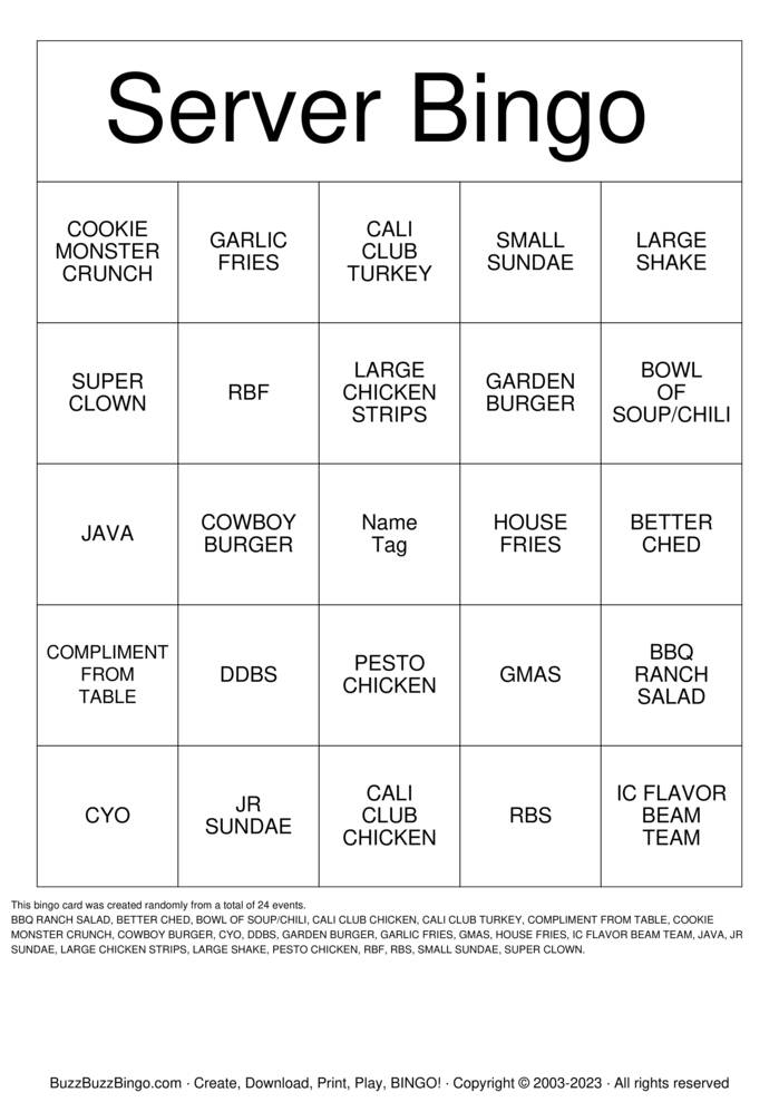 SERVER BINGO Bingo Cards to Download, Print and Customize!