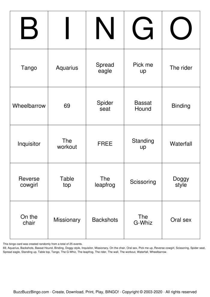 Download Free SEX positions Bingo Cards