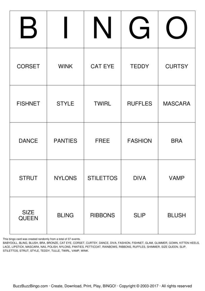 Download Free SISSY Bingo Cards