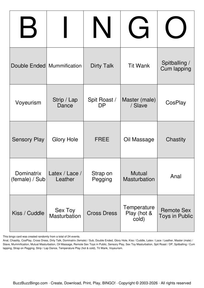 Download Free SirAnubis Presents Kinky Bingo Bingo Cards