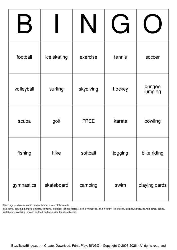 Download Free Sports Bingo Cards Download Free Sports Bingo Cards