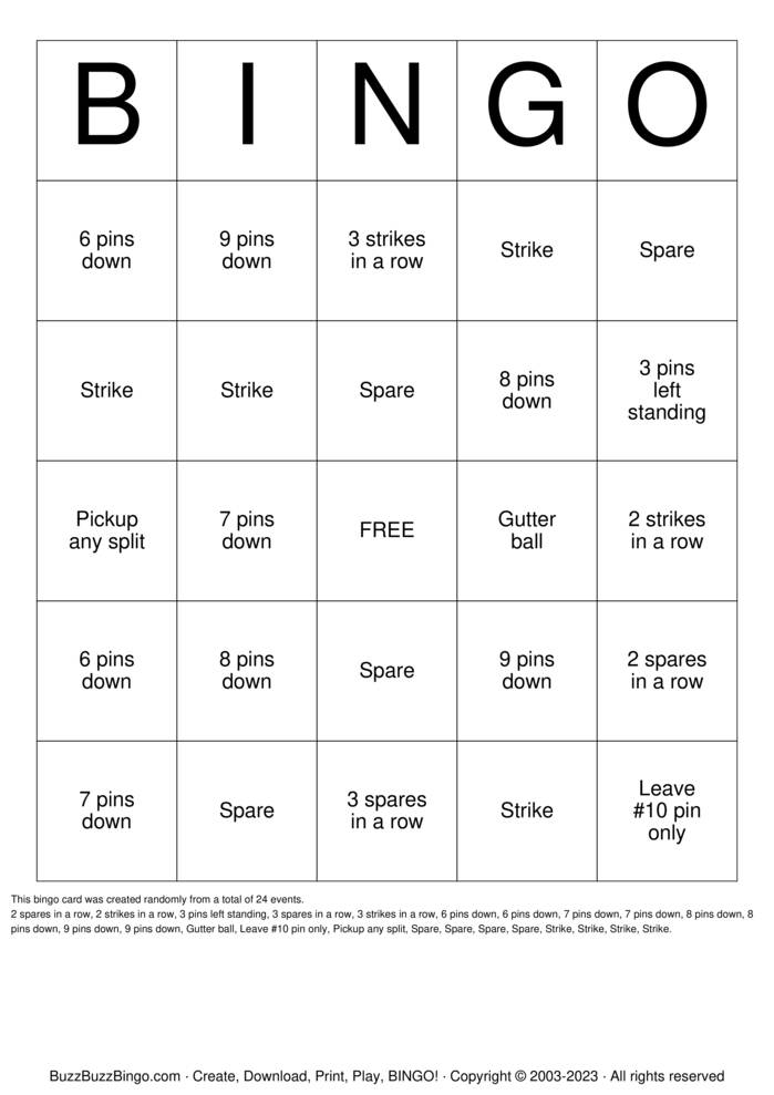 Download Free Bowling Bingo Cards