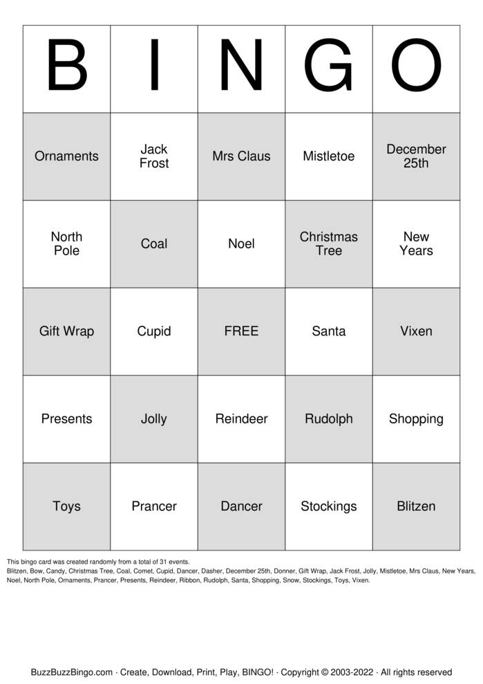 Download Free Christmas Bingo Cards