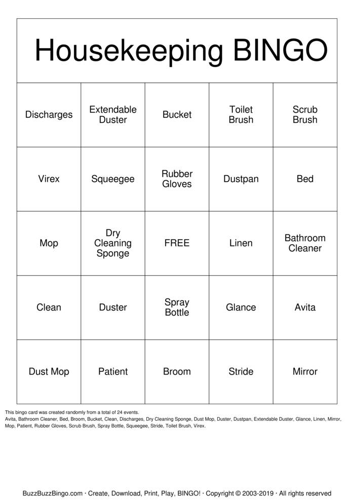 Housekeeping Bingo Cards to Download, Print and Customize!