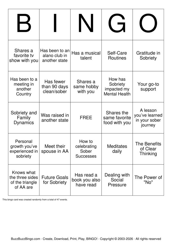 Download Free Recovery and addiction Bingo Cards Download Free Recovery and addiction Bingo Cards