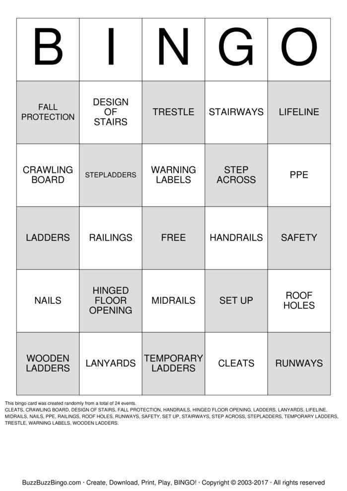 SAFETY Bingo Cards to Download, Print and Customize!