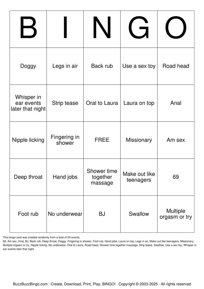 Download Free Sex Act Bingo Bingo Cards