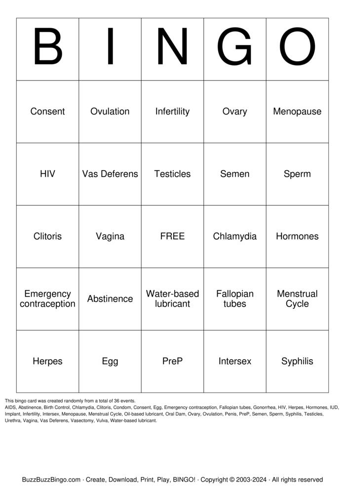 Download Free Sex Education Bingo Cards Download Free Sex Education Bingo Cards