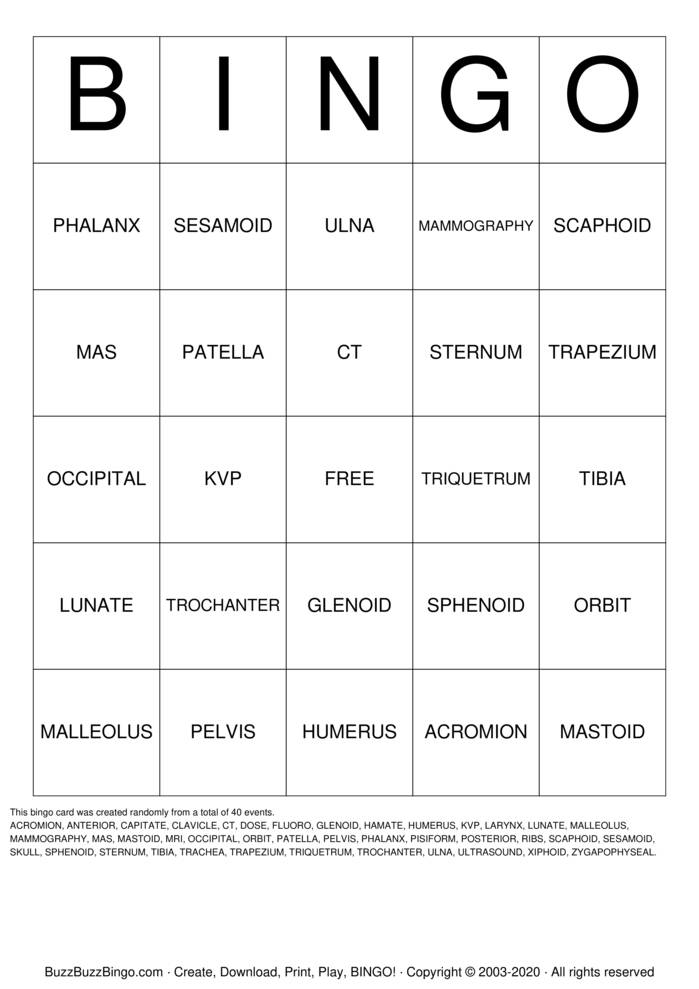 anatomy Bingo Cards to Download, Print and Customize!