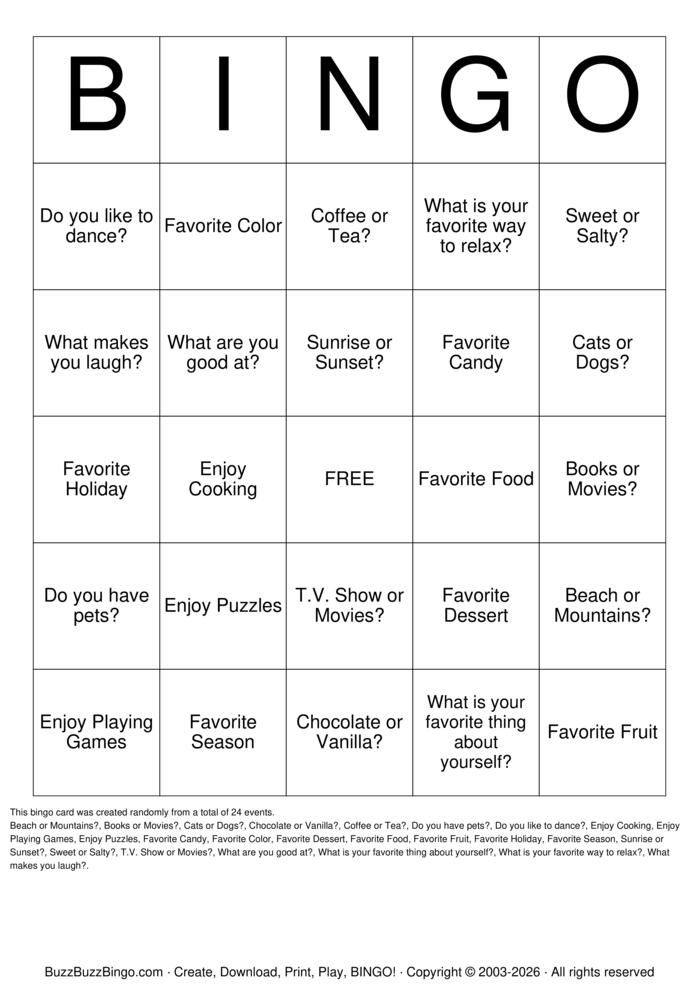 Download Free dementia Bingo Cards