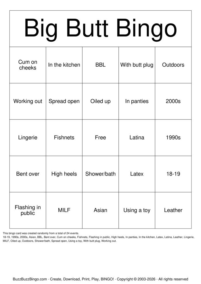 Download Free Big Butt Bingo Bingo Cards