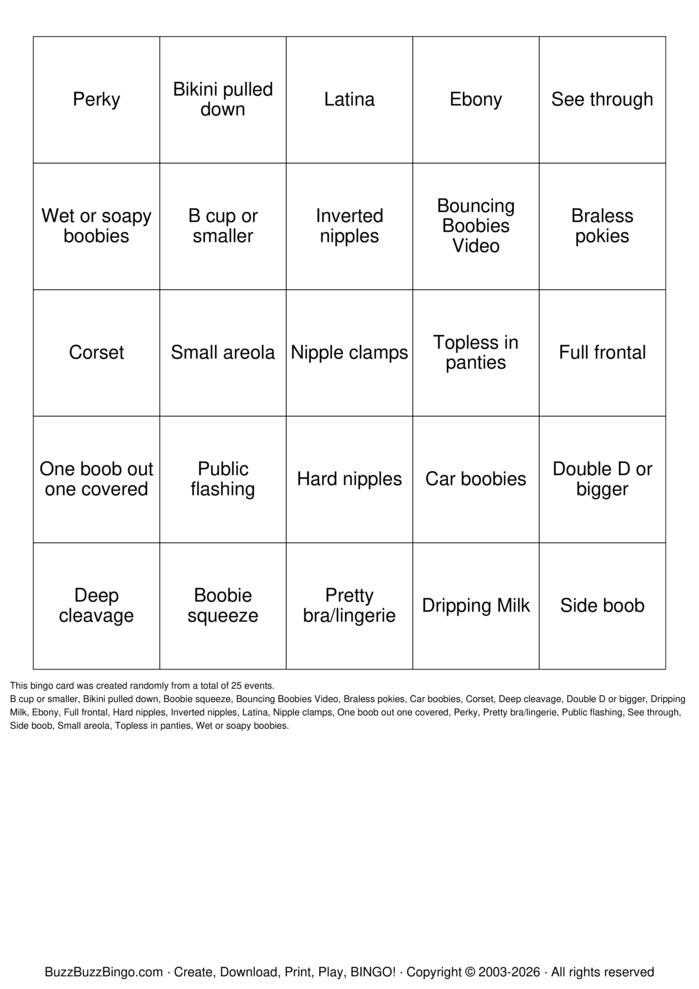Download Free Boobs Bingo Cards