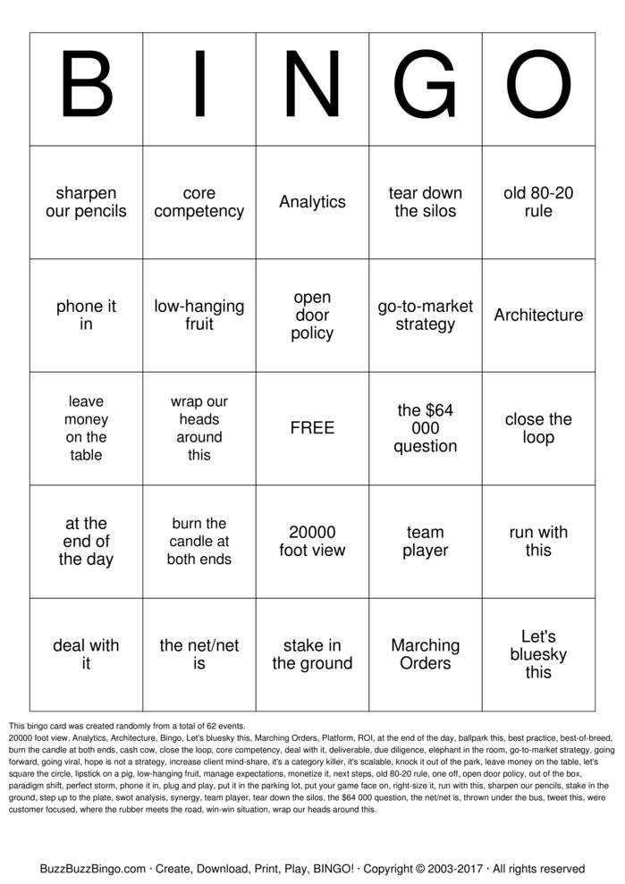 Business Buzzword Bingo Cards to Download, Print and Customize!
