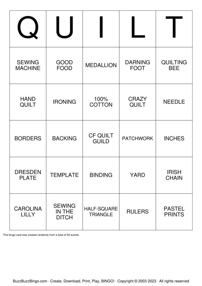 Download Free CF Quilt Guild Bingo Cards