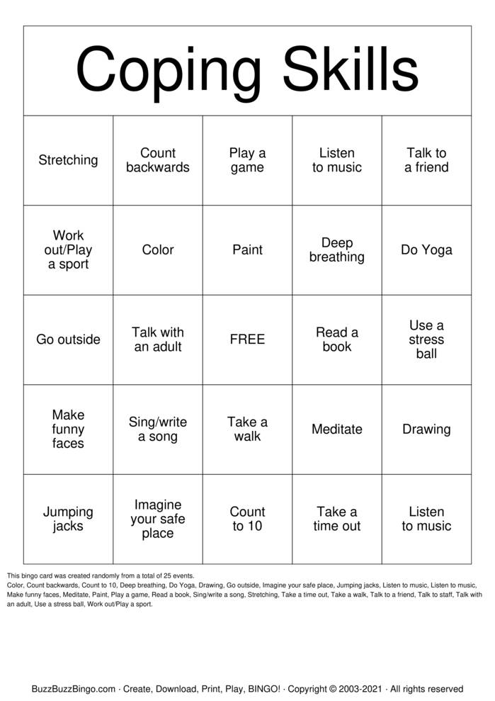 Coping Skills Bingo Cards to Download, Print and Customize!