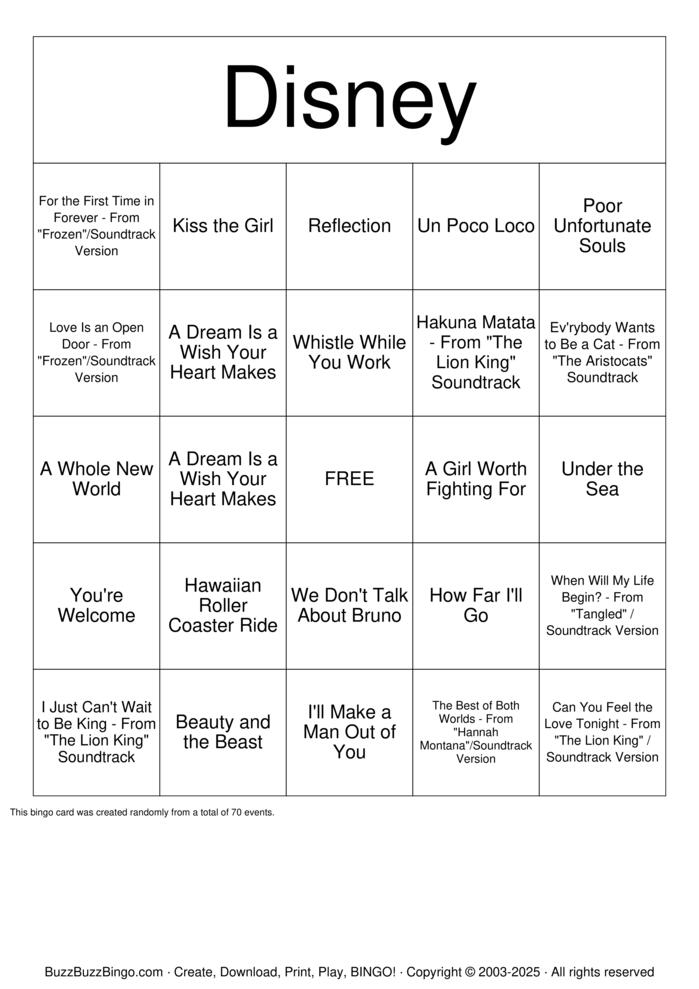Download Free Disney Bingo Cards Download Free Disney Bingo Cards