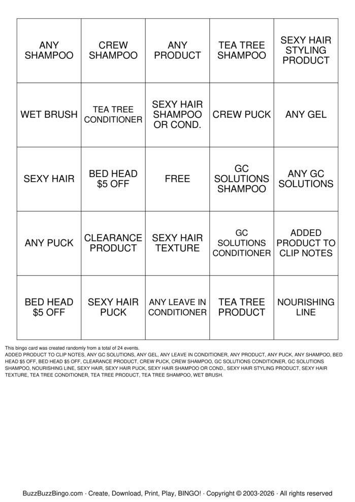Download Free Great Clips BINGO Bingo Cards