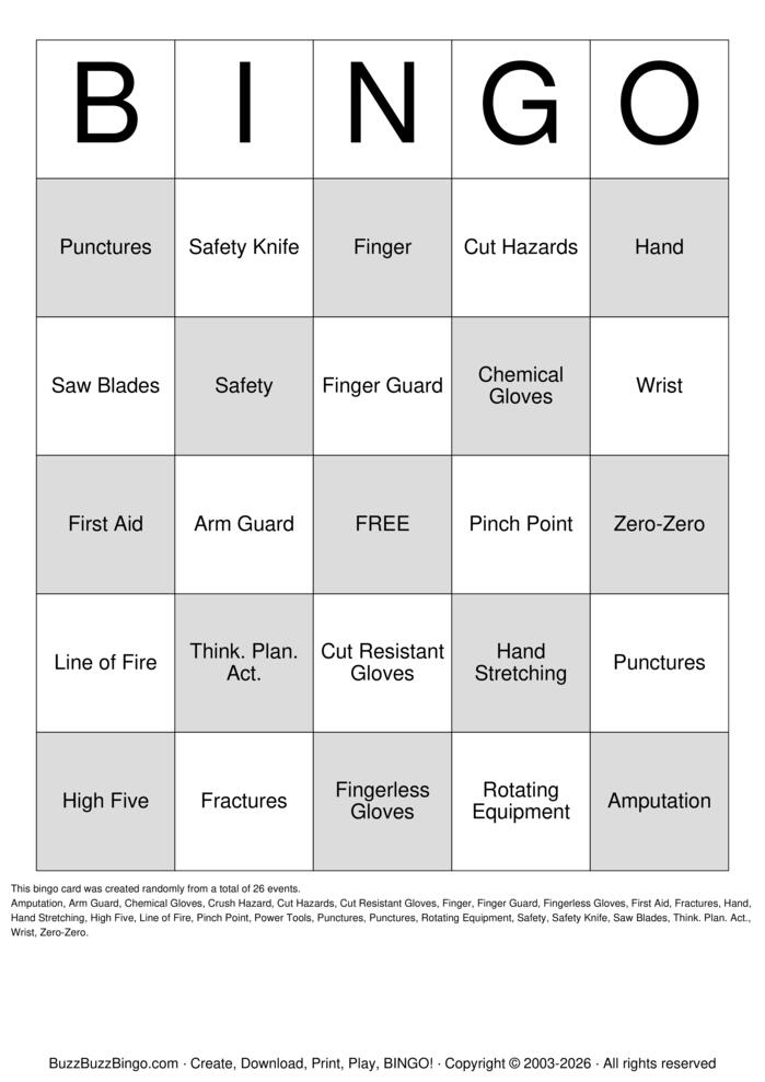Download Free Hand Safety Bingo Cards