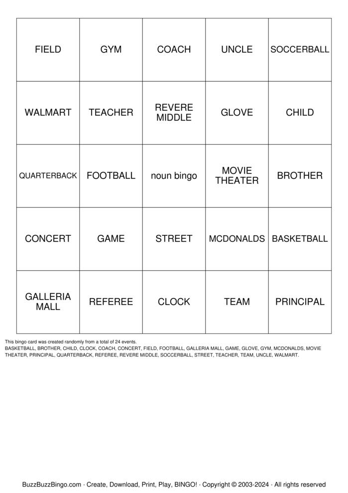 NOUNS Bingo Cards to Download, Print and Customize!