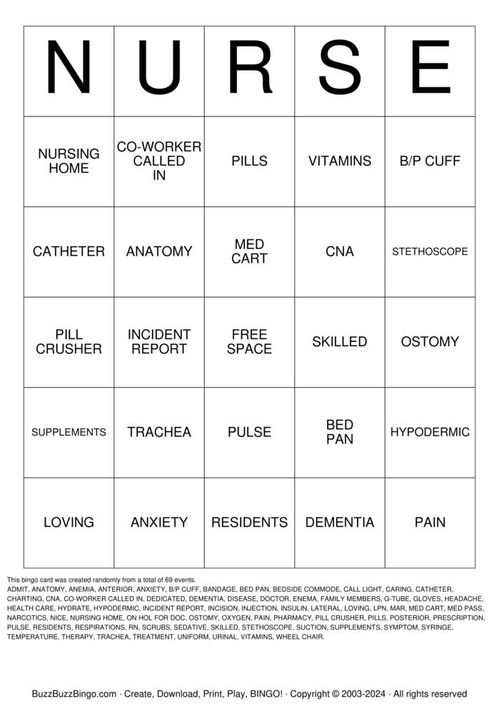 Download Free Nurse  Bingo Cards