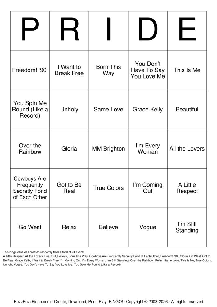 Download Free Pride Bingo Cards