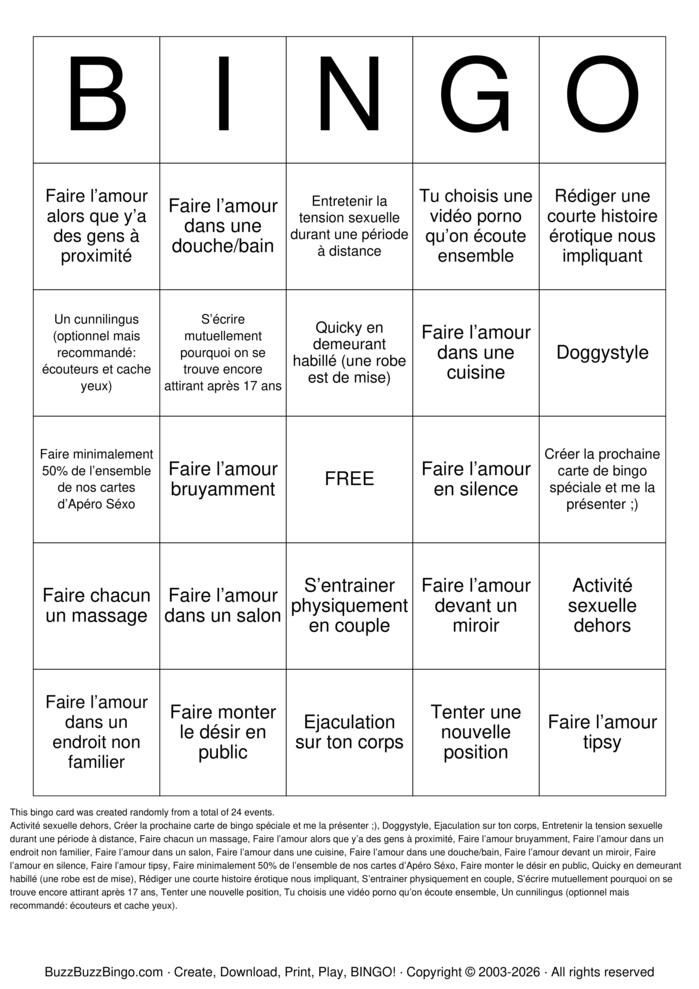 Download Free Sex Act Bingo Bingo Cards