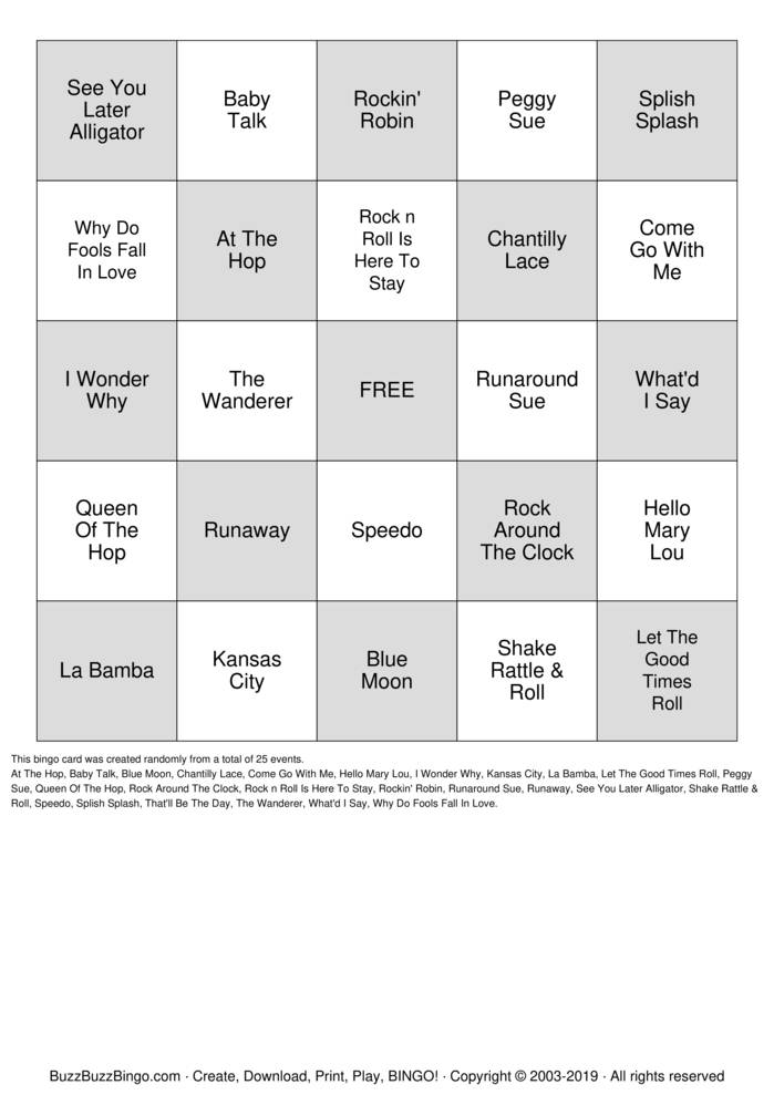 The 50's Bingo Cards to Download, Print and Customize!