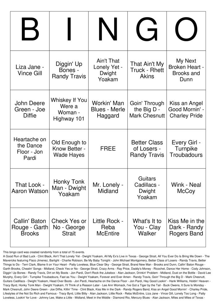 Download Free Two-Step Country Bingo Cards