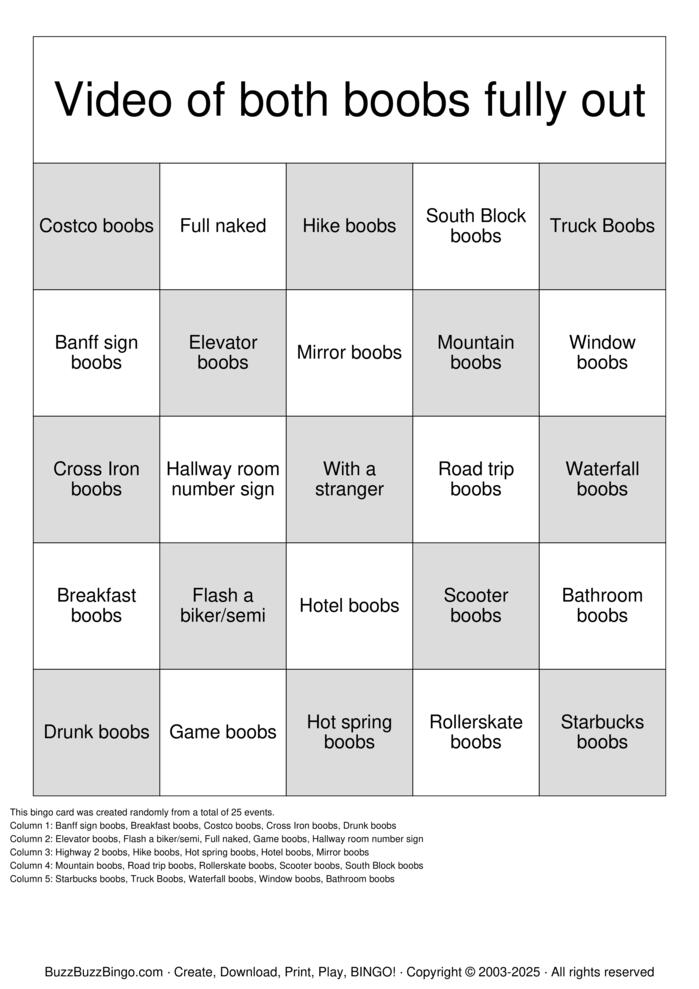 Download Free Videos of both boobs Bingo Cards