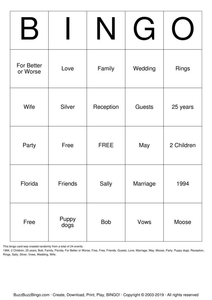 25th Anniversary Bingo Cards to Download, Print and Customize!