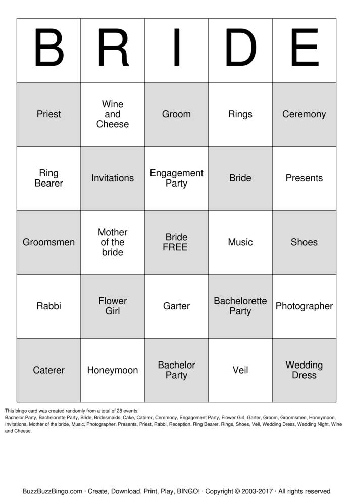 Bridal Shower Bingo Cards to Download, Print and Customize!