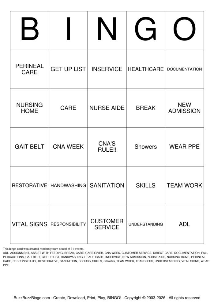 Download Free CNA WEEK Bingo Cards