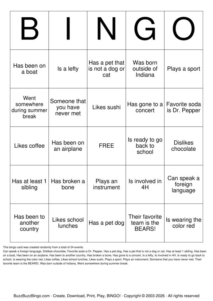 Download Free Custom Bingo Cards
