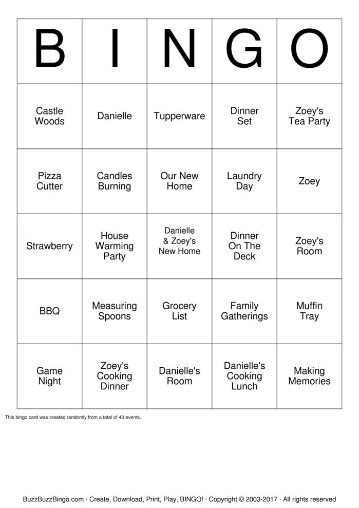 Danielle &amp; Zoey's Housewarming Party Bingo Cards to Download, Print and ...