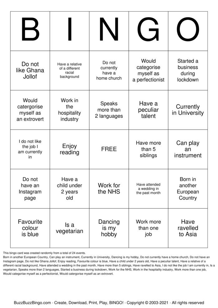 Download Free Diversity Bingo Cards
