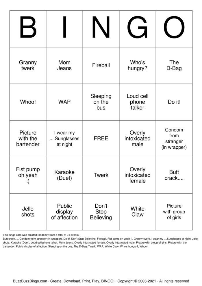 GRANNY NIGHT BINGO Bingo Cards to Download, Print and Customize!
