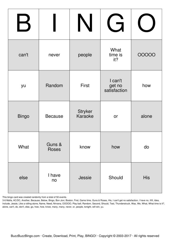 KARAOKE Bingo Cards to Download, Print and Customize!