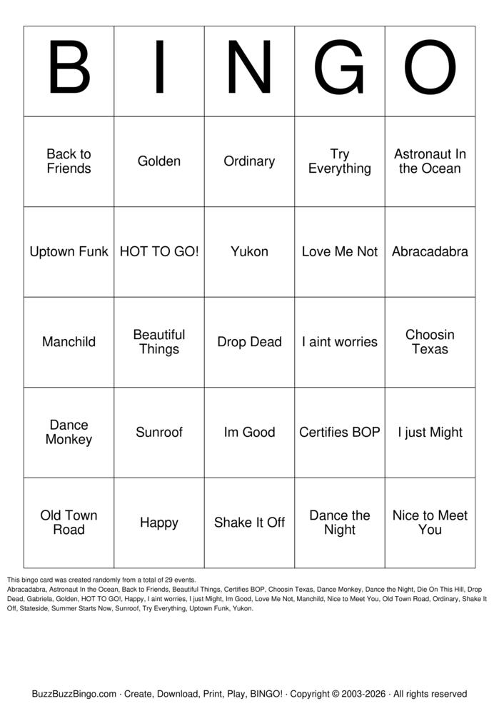 Download Free KIDS SINGO Bingo Cards