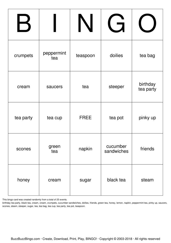 Download Free Liberty Tabernacle Tea Party  Bingo Cards