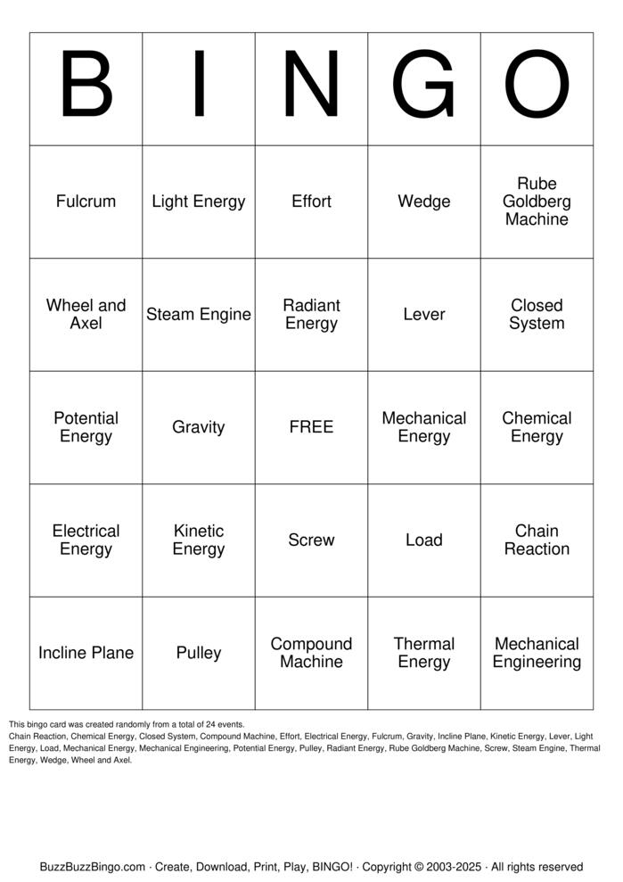 Mechanical Engineering Bingo Cards to Download, Print and Customize!