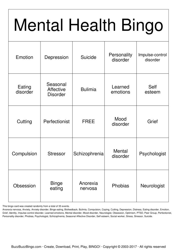 Mental Health Bingo Cards To Download Print And Customize 