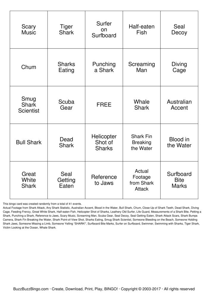 Download Free SHARK WEEK BINGO Bingo Cards