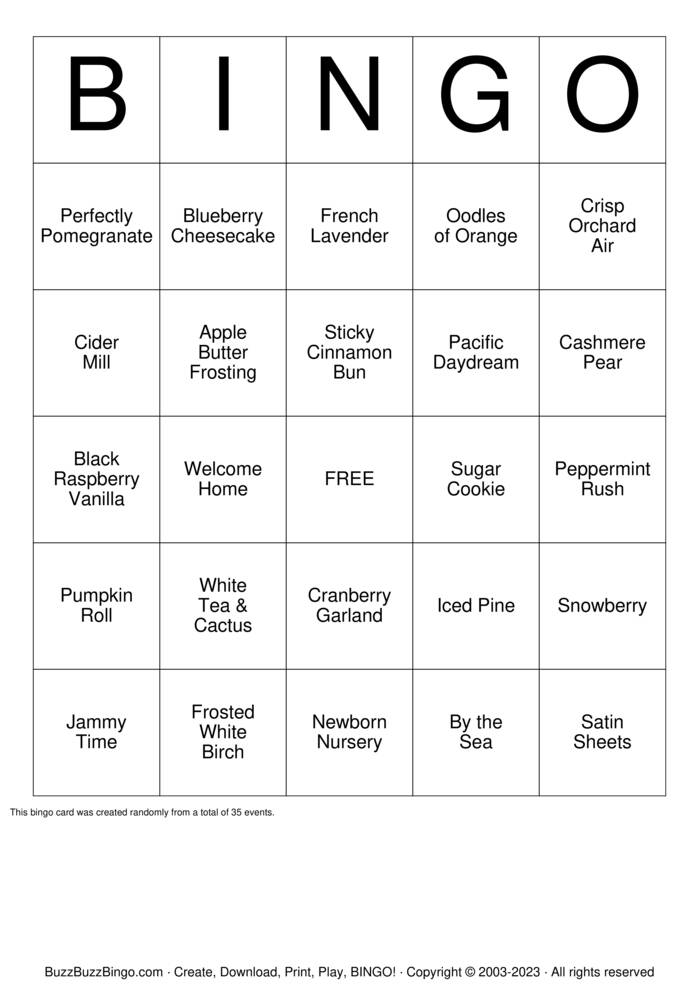 Download Free Scentsy Bingo Cards