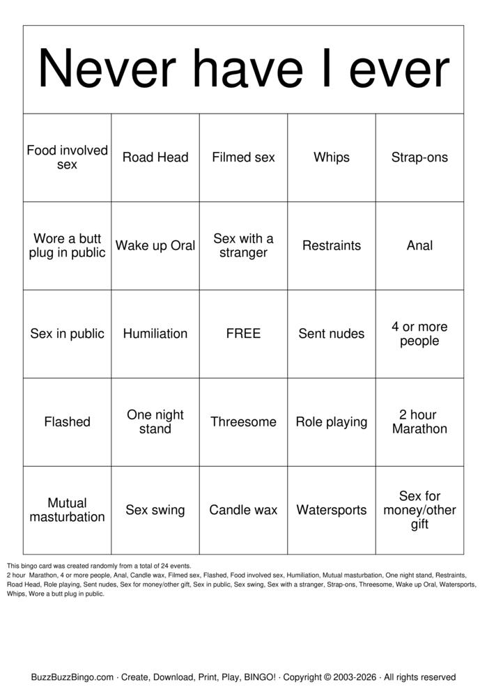 Download Free Sex Act Bingo Bingo Cards