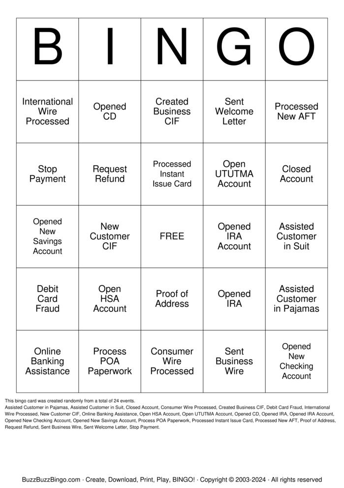 Download Free Banker Bingo Cards