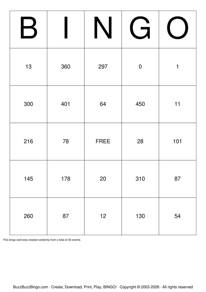 Download Free Classic Numbers 1-500 Bingo Cards