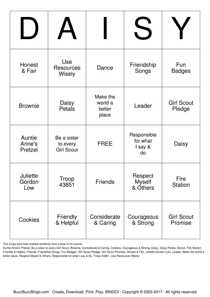 Download Free DAISY Bingo Cards Download Free DAISY Bingo Cards
