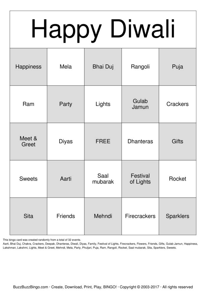 Diwali Party Bingo Cards to Download, Print and Customize!